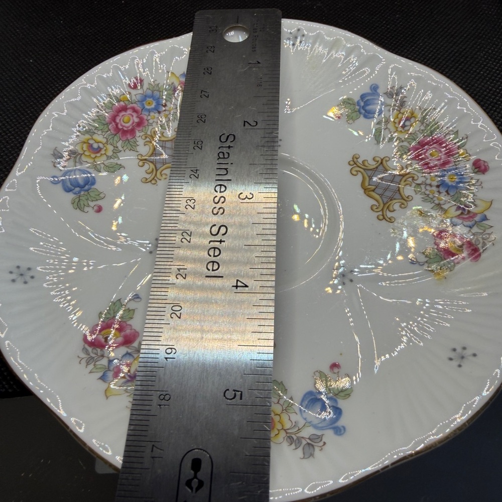 Shelley England Fine Bone China Teacup and Saucer Floral Gold Trim Blue Handle - Picture 8 of 9